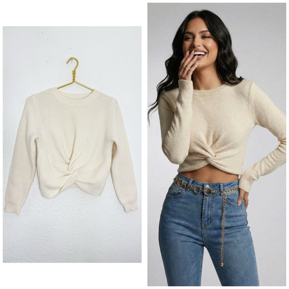 Oak + Fort Beige Knit Pullover with Knotted Front Detail Size Small Lightweight